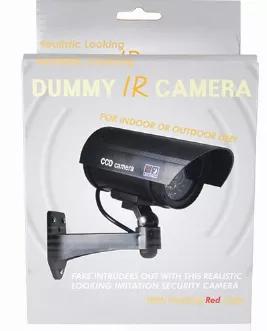 This is a bullet style IR Dummy Camera black color. It has a constant flashing red LED light. It's realistic looking can be mounted just about anywhere. It has an easy adjusting bracket so it sets up in minutes. The batteries are easy to change by just sliding the sun shade off and inserting 2 AA batteries (AA Batteries Not Included). Specifications: Measures 6 11/16" x 8 1/4" x 3 1/8"