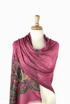<p>This collection is inspired by the Kashmir Pashmina Jamawars. &nbsp;Custom designed wool and silk blend shawls in famed Kashmir Pashmina Jamawar designs. &nbsp;The design is on self jacquard background. &nbsp;One of a kind limited edition shawl! &nbsp;Great gift idea. &nbsp;</p><p>Fabric: 90% Merino Wool 10% Silk<br>Size: 77â€³/28â€³</p><p>&nbsp;</p>