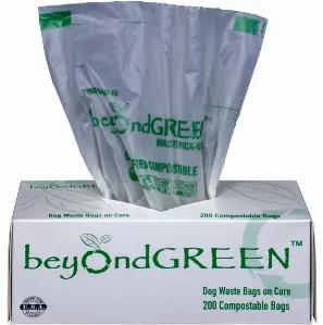 This pack of beyondGREEN dog poop bags contains 200 leak-proof dog poop bags which measure 8" x 13" and are 20 microns thick. Like all of our products, this pack of dog poop bags is also manufactured here in the United States, in sunny Southern California! With our strong dog poo bags, you can now bag poop better and ensure you keep your hands safe and clean, and the odor contained. These bags have more than enough capacity for multiple poop-mines or for large dogs. We are a ‘green business’