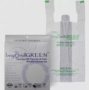 This pack of beyondGREEN multi-purpose bags contain 100 regular size leak-proof and strong shopping and carryout bags which measure 10" x 20" with 3.5" gussets and are 20 microns thick. Like all of our products, this pack of multi-use bags is also manufactured here in the United States, and that too in sunny Southern California! With our strong material, you can now bag whatever it is that you want, and always keep the odor contained. These bags have more than enough capacity for multiple items.