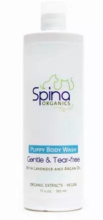 This Gentle and Tear Free Puppy Wash is an ultra-gentle body wash that cleanses away impurities with low suds and rinses off easily. Specifically formulated for young puppies with a light, 'baby' scent, it leaves your fur baby's skin and coat soft, shiny, fresh, and clean. Naturally pH-balanced. Infused with Lavender & Argan oil.<br> Ultra-gentle body wash for puppies<br> Non-toxic formula with anti-inflammatory, antibacterial, and antifungal properties<br> Free of artificial colorants, parabens