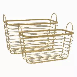 Add a touch of elegance with this Plutus Brands Metal Basket -set Of 2 in Gold Metal<br> Item Dimensions: 16.00 inch L x 10.00 inch W x 12.00 inch H - Weight: 3.3 lbs<br> Material: Metal - Color: Gold<br> Country of Origin: CHINA