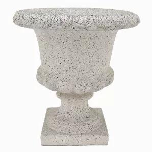 Complete your space design with this Plutus Brands Footed Urn-gray in White Resin<br> Item Dimensions: 18.8 inch L x 18.5 inch W x 19 inch H - Weight: 14.74 lbs<br> Material: Resin - Color: White<br> Country of Origin: CHINA