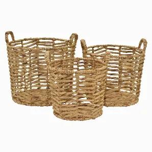 Add a touch of elegance with this Plutus Brands Waterhyacinth Basket in Brown Natural Fiber Set of 3<br> Item Dimensions: 17.50 inch L x 17.50 inch W x 16.75 inch H - Weight: 7.88 lbs<br> Material: Natural Fiber - Color: Brown<br> Country of Origin: VIETNAM