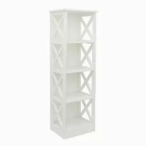 Organize your books and space with this Plutus Brands Storage Rack-white in White Wood<br> Item Dimensions: 15.75 inch L x 11.75 inch W x 51.25 inch H - Weight: 27.5 lbs<br> Material: Wood - Color: White<br> Country of Origin: CHINA