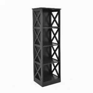 Organize your books and space with this Plutus Brands Storage Rack-black in Black Wood<br> Item Dimensions: 15.75 inch L x 11.75 inch W x 51.25 inch H - Weight: 27.5 lbs<br> Material: Wood - Color: Black<br> Country of Origin: CHINA