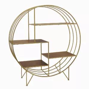 Organize your books and space with this Plutus Brands Metal Rack W/wood Shelves in Gold Metal<br> Item Dimensions: 39.75 inch L x 13.75 inch W x 43.75 inch H - Weight: 20.5 lbs<br> Material: Metal - Color: Gold<br> Country of Origin: