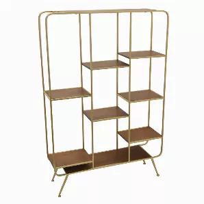 Organize your books and space with this Plutus Brands Metal/wood Shelf - Gold in Gold Metal<br> Item Dimensions: 35.5 inch L x 9.75 inch W x 53 inch H - Weight: 22 lbs<br> Material: Metal - Color: Gold<br> Country of Origin:
