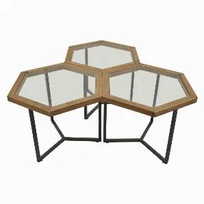 Add a touch of practicality and design with this Plutus Brands metal Accent table in Brown metal Set of 3<br> Item Dimensions: 27 inch L x 23.5 inch W x 20 inch H - Weight: 44.53 lbs<br> Material: Metal - Color: Brown<br> Country of Origin: CHINA
