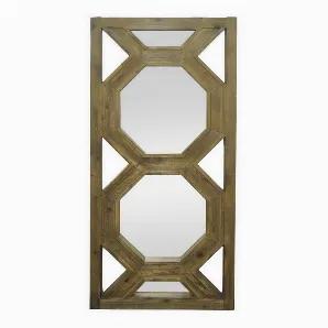 Add a touch of elegance with this Plutus Brands Wall Mirror D?coration in Brown Wood<br> Item Dimensions: 31.5 inch L x 2.75 inch W x 63.5 inch H - Weight: 37.04 lbs<br> Material: Wood - Color: Brown<br> Country of Origin: CHINA - Mirror: 18.5 inch L x 0.25 inch W x 18.5 inch H