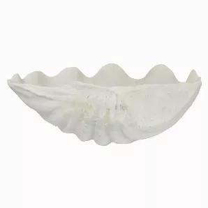 Complete your room design with this Plutus Brands Clam Shell Bowl D?cor in White Resin<br> Item Dimensions: 19.5 inch L x 17.5 inch W x 6.5 inch H - Weight: 7.04 lbs<br> Material: Resin - Color: White<br> Country of Origin: CHINA