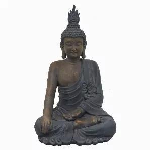 Add a touch of elegance with this Plutus Brands Buddha in Brown Resin<br> Item Dimensions: 25.50 inch L x 20.75 inch W x 42.25 inch H - Weight: 33 lbs<br> Material: Resin - Color: Brown<br> Country of Origin: CHINA