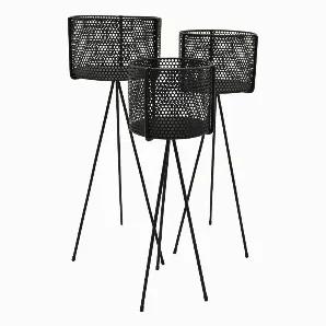 Complete your space design with this Plutus Brands Metal Planter With Stand Set Of Three in Black Metal<br> Item Dimensions: 9.5 inch L x 9.5 inch W x 27.25 inch H - Weight: 9.65 lbs<br> Material: Metal - Color: Black<br> Country of Origin: CHINA