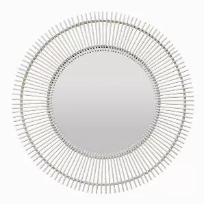 Add a touch of elegance with this Plutus Brands Rattan Wall Mirror in White Natural Fiber<br> Item Dimensions: 43 inch L x 0.75 inch W x 43 inch H - Weight: 13.2 lbs<br> Material: Natural Fiber - Color: White<br> Country of Origin: CHINA - Mirror: 25 inch L x 0.25 inch W x 25 inch H
