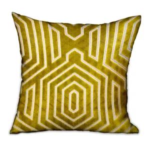 This fashion forward pillow design features unique handcrafted fabric, made from the finest materials to dazzle your eye and feed your senses. This memorable design will add warmth and sophistication to any living space.plutus goldenrod velvet gold geometric luxury throw pillow. The fabric of this luxury pillow is a blend of Viscose, Cotton.<br> *Colors: Gold<br> *Fabric Origin: India. Pillows are Handmade in USA<br> *Double Sided pillow<br> *Invisible zipper enclosure for a tailored look<br> *A