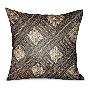 Plutus Pewter Lattice Charcoal Geometric Luxury Outdoor/Indoor Throw Pillow