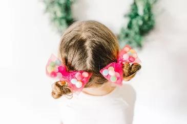 4" Bow Hair Tie. Soft elastic tie grips the hair gently and doesn't pull it out.<br>
Designed for babies, toddlers, teenagers. Holds thick as well as fine hair. <br>
Ponytail holders designed for no pain.