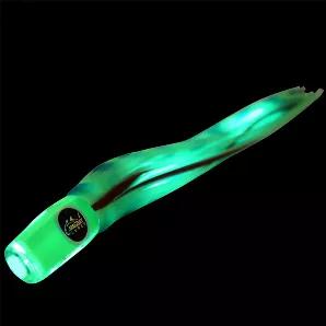 This medium-tackle lure is made of beautiful UV glow material, attracting marlin, dorado, and tuna from far away. Perfect for early morning or evening, it performs best in a shotgun or rigger position trolling at 6-10 knots. Offered rigged or unrigged to let you customize, or start fishing straight out of the box. This lure is so good, the results will "glow" you away! 