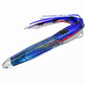 This unique heavy-tackle lure is meant for serious wahoo fishermen anywhere in the world! The long head design features a holographic art insert by Carey Chen that drives wahoo crazy. Weighted to stay deep, this lure is perfect for high speed fishing and taking down a big monster. 