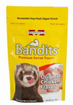 Bandits Premium Ferret Treats are available in a variety of ferret friendly flavors made with quality fresh meat ingredients. These tasty treats are great for healthy snacks and rewards for good behavior.