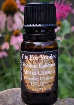 Uplift- Lavender, Lemongrass, Myrrh, Bergamot, Clove, Cassia Marie Laveau Aromatic is a proprietary 100% therapeutic grade essential oil blend. The aroma of Marie Laveau Essence is sweet, citrusy, and spicy, reminiscent of Florida Water. This soothing and happy bouquet will uplift and cleanse the spirit. This is a blend that helps combat mental and emotional fatigue. If you are feeling run down or depressed, Marie Laveau Essence is there for you! Possible skin sensitivity. Keep out of reach of c