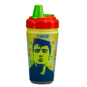 <p>Celebrate the King and his tender ways, with this beautifully branded Elvis, Love Me Tender sippy cup. Designed to pay homage this iconic, the cup pictures a young Elvis surrounded by signature hearts and the love Me Tender message. Perfect Sippy Cup for any little one! It has a locking spill-proof lid, an easily-clean soft spout, and is made of strong, durable plastic.</p> <br>  <p>You and your rockin' baby can celebrate the king himself, Elvis Preseley with this Elvis Love Me Tender Dye Sip