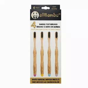 Made from organically grown bamboo, our eco-friendly sustainable bamboo toothbrushes are licensed by Health Canada<br> The BPA-free, vegan, bristles are infused with premium activated white charcoal (Binchotan from Japan) and have powerful antibacterial properties that cleans, whitens and brightens your teeth naturally and guarantees you great oral hygiene<br> Each toothbrush is individually sealed in compostable PLA wrappers inside our box packaging as an additional safety and hygiene measure<b