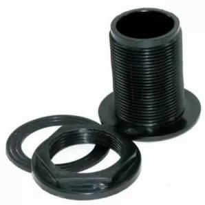 Lifegard Aquatics Bulkhead Slip. Make sure the appropriate size hole has been drilled to accommodate the bulkhead for proper insertion and a water tight seal. The rubber bushing always goes on the 'wet' side of the tank or resevoir for a proper seal.