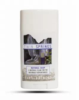 Enjoy your next adventure with Twin Springs Vanilla Almond Soap Stick! Handcrafted from scratch, Vanilla Almond includes saponified sweet almond oil. We craft our soap into the travel container using the cold process approach, preserving the beneficial properties of these organic oils making our soap gentle, soothing, and super soft! Perfect for traveling, camping, backpacking, hiking, or any event when life is on the go! Enjoy the generous, bubbly lather wherever life may take you. It's the per