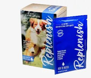 <p>Replenish Dog Water Recovery Supplement is an all-natural powdered supplement that was created by veterinarian, Dr. Rachel Walsh DVM, to both expedite recovery and prevent dehydration in active dogs. Originally designed as a heat stroke preventative, Dr. Walsh&rsquo;s roots as a former NCAA All-American track athlete inspired her to further tailor Replenish to enhance recovery and increase endurance in canine athletes including running or hiking companions, hunting dogs, agility competitors, 