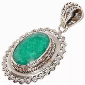 • Sterling Silver<br>• Length: 2.25 Inches<br>• Width: 1.25 Inches<br>• Stone Size: 20mm x 15mm<br>• Artisan Handcrafted Bail with Intricate Design<br>• Bezel Set