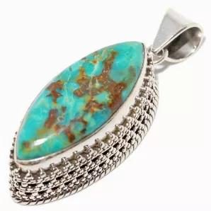 <p>• Dimensions: 28mm x 12mm <br>• Sterling Silver<br>• Genuine Turquoise Cabochon Marquise Shape Stone<br>• Limited One of a kind piece with Filigree work<br>• Handmade by Artisans of India<br><br></p>
<p> </p>