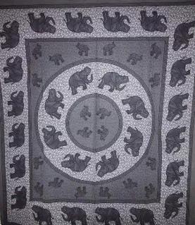 <p>A herd of elephants in a circle adorn this tapestry on a self-design background. The border is also printed with elephants. Available in 3 different colors.</p>
<p><span>It can be displayed as a wall accent in a bedroom, dorm room or meditation room/area or an accent laid on top of your beds and couches. You can take them to a concert or a picnic. So many ways to use this beautiful tapestry.</span></p>
<p><span>*100% Cotton and Handmade</span></p>
<p> Dimensions: Approximately 90 x 80 Inches