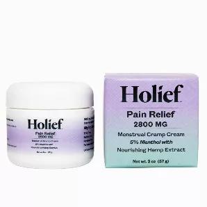 Holief hemp-infused, mentholated topical Menstrual Menthol Cream is formulated to provide long lasting relief for aches and pains related to menstrual cramping. Organic, cannabinoid-rich hemp extract empowers our cream to effectively cool, soothe and relieve those suffering from painful menstrual cramps in just minutes.<br> Rich in vitamin E and fruit oils to nourish from the outside in, giving your body the relief it needs from aches and pains associated with menstrual cramps. A generous touch 