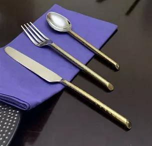 Give an attractive charm to your dining decor with Vibhsa’s luxurious flatware set. Each piece is elegantly handmade, and no 2 pieces will be alike. Dimension of each piece is as follows: Dinner Knife (9"x 0.8"x 0.7", 2.6 oz), Dinner Fork (7.5"x 1.2"x 0.9", 2.2 oz) and Dessert Spoon (6.7"x 1.7"x 0.9", 1.9 oz) This Luxury Flatware will heighten the level of sophistication of your table setting. High-quality Thickener Stainless Steel, Advanced mirror polishing technology. Hammered designed handl