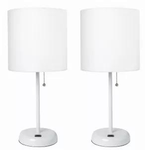 This fun and fashionable lamp features a white base and a fabric shade. It comes equipped with a USB seated in the base for use to charge mobile phones, handheld games, tablets, and other small electronics. This lamp will add a fabulous flair to any room. Perfect for bedrooms, kids and teens, college dorms, nurseries, or fun offices!