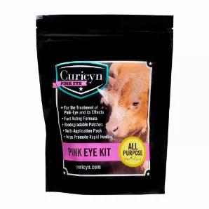 Curicyn Pink Eye Kit is a fast-acting treatment for pink eye and its symptoms in horses, livestock and companion animals. This solution will cleanse, soothe, and help reduce inflammation and its associated effects.<br> <b>Kit includes: </b><br> 1- 3oz bottle of Pink eye solution<br> 5- biodegradable patches<br> 1- 5oz tube of eye patch adhesive