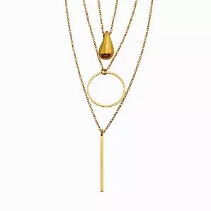 <p>Style: NATALY 21291 Necklace.<br></p>
<p>Achieve an on-trend layered look effortlessly with this one-and-done necklace featuring dainty chains and geometric shapes.</p> <br>
<p>Crafted from Hand Forged Graded Metal Dipped in Pure 18 Karat Gold. Free of Nickel, Lead and Cadmium. Non-Allergic and will not turn Skin Green.</p>
<ul>
<li>1.5" Extender with Logo</li>
<li>Lobster Clasp Closure</li>
<li>Glow in Gold: Luxurious Gold Hue from the Pure 18 Karat Gold Dipping</li>
<li>Wear to Dress Up or 