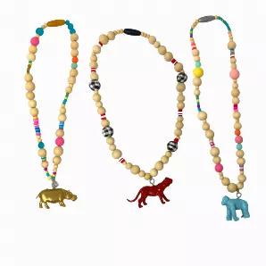 Adorable, Unique and FUN! These necklaces are each one of a kind, handcrafted and beaded in house. Each necklace includes an array of bead sizes, styles and colors as well as a featured colorful plastic animal.<br>
<br>
Animal assortment includes: Zoo, Farm, Ocean, Dinosaur and more!<br>
<br>
Necklaces range from 17"-22"<br>
<br>
Kids necklaces have a breakaway clasp<br>
Adult necklaces have lobster or spring ring closures<br>
<br>
Sold in sets of 6. You will receive a unique mix of fun necklace