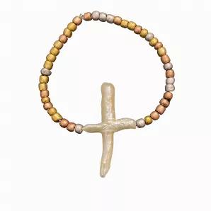 Part of our Holiday '21 Collection:<br>
<br>
Freshwater cross-shaped pearl centered on 7" stretch cord bracelet. Tri-colored metallic seed beds surround pearl. These are absolutely stunning!<br>
<br>
Pearl Details:<br>
Material : Freshwater pearls<br>
Grade : AA<br>
Luster : High<br>
Body : Clean<br>
Shape : Cross pearl <br>
Size : 23-28mm X 35-45mm <br>
<br>
Sold in sets of 5.  <br>
<br>