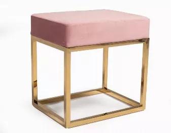 Length: 18 Width: 14 Height: 14 A charmer in all angles, the Modern Pink Velvet & Gold Stool Ottoman boasts of a polished gold stainless steel base. Resting on this base is a chic and plush pink velvet fabric upholstered top. Perfect in the living room and the dining room, it can also function as a seat for your vanity mirror. This versatile modern ottoman can grace any room of your home and is even useful in a corner.