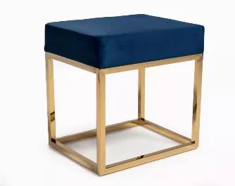 Length: 18 Width: 14 Height: 14 Designed to offer optimum service is the Modern Blue Velvet & Gold Stool Ottoman. It comes with a gorgeous blue velvet fabric upholstered top that goes well with any decor. A polished gold stainless steel base holds the top firmly, giving your home a chic feel. Constructed with a perfect height that makes it a perfect pair for your sofa or chair, this modern ottoman is likewise useful for your vanity mirror and in a corner.