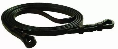 Beautifully crafted from supple, pre-conditioned leather. These reins are 1/2" and are a flat rein that can be used as a pelham rein. Features hook studs at the bit ends and buckle at the top. Nice enough for the show ring yet durable enough for everyday use.Overall length 108"
