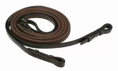 Beautifully crafted from supple, pre-conditioned leather. These reins are made of a 1/2"" leather and have rubber grips. The rubber is a brown color and these reins are great for training, they have a buckle at the top and have hook studs to attach to the bit.