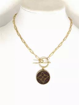 Matte gold paperclip chain toggle necklace with Louis Vuitton Brass Charm. Double-sided charm repurposed from Vintage LV Speedy 35 FH1912.