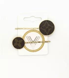 Add class to your hairdo or casual blowout. 2-pack large and medium size hair bobbies with Louis Vuitton emblems.  LV charm repurposed from LV Speedy 35 FH1912.