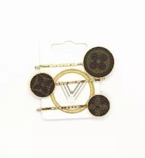 Add class to your hairdo or casual blowout. 3-pack small/medium/large size hair bobbies with Louis Vuitton emblems.  LV charm repurposed from LV Speedy 35 FH1912.