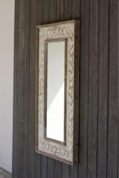 Wooden Framed Mirror With Fluer De Lis Detail 25.5" X 2" X 46.5"T