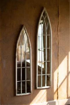 Set Of Two Tall Metal Painted Iron Church Mirrors Small 9.5" X 39"T Large 9.5" X 47"T