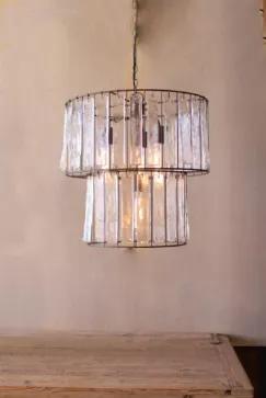 Two Tiered Round Pendant Light With Glass Chimes 20"D X 20"T